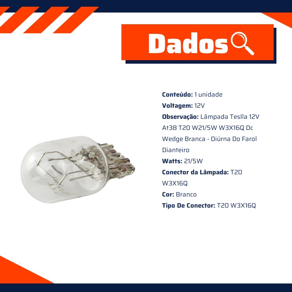 10 Lâmpadas Branca 12V 21/5W - Teslla - T6942