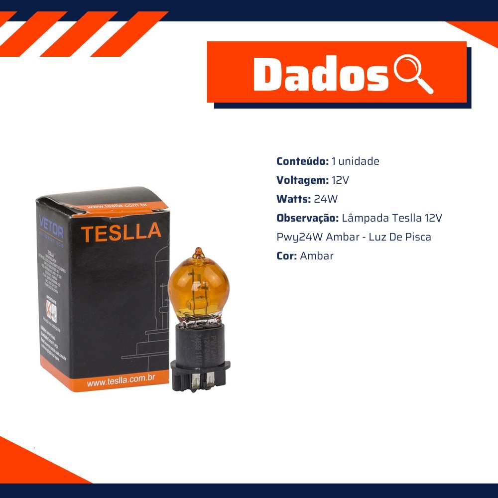 Lâmpada Âmbar 12V 24W - Teslla - T1217A