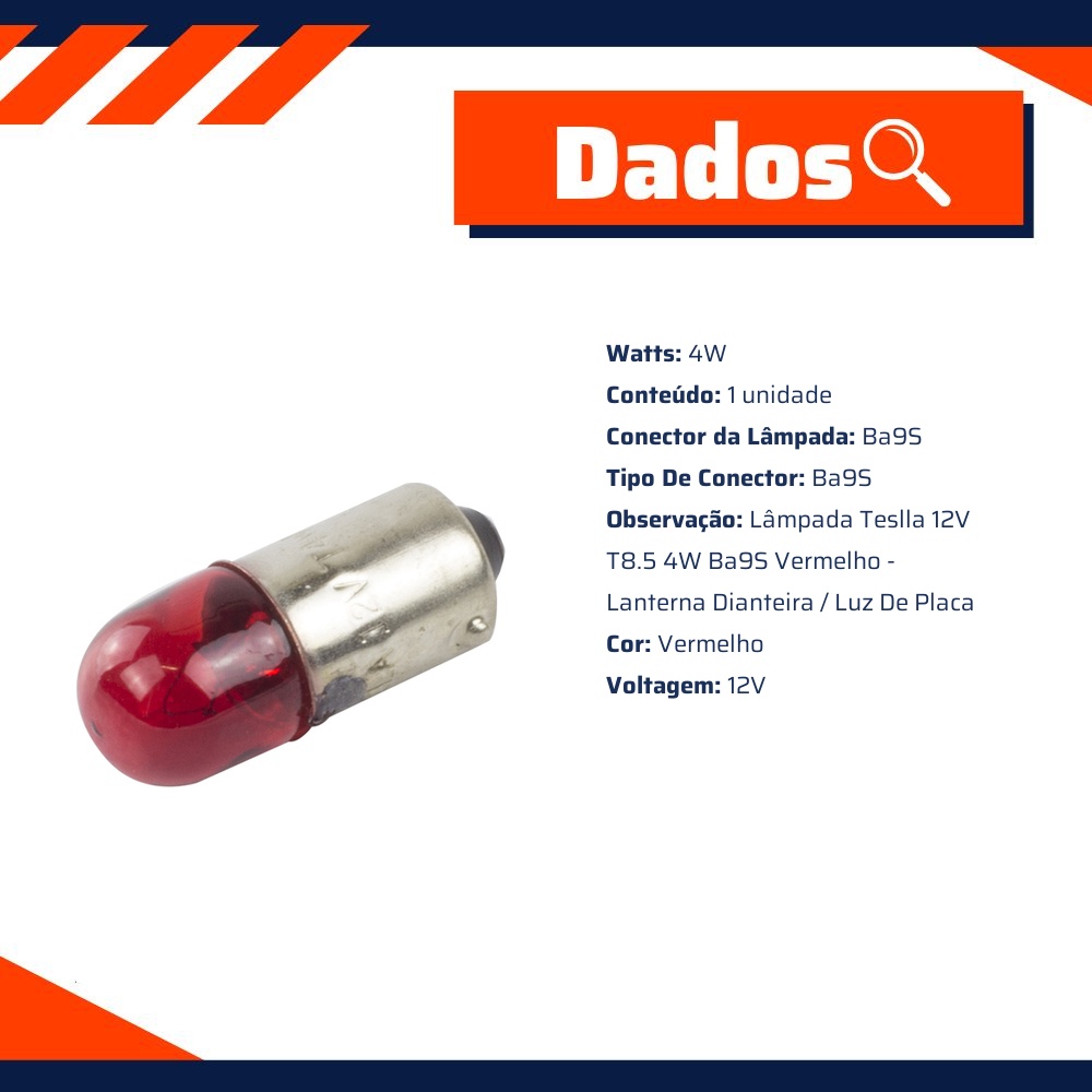 10 Lâmpadas Vermelha 12V 4W - Teslla - T69Vm
