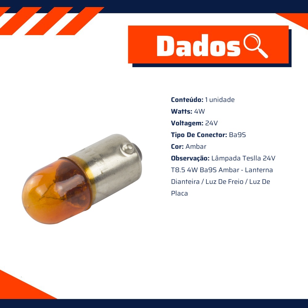 10 Lâmpadas Âmbar 24V 4W - Teslla - T69Vab