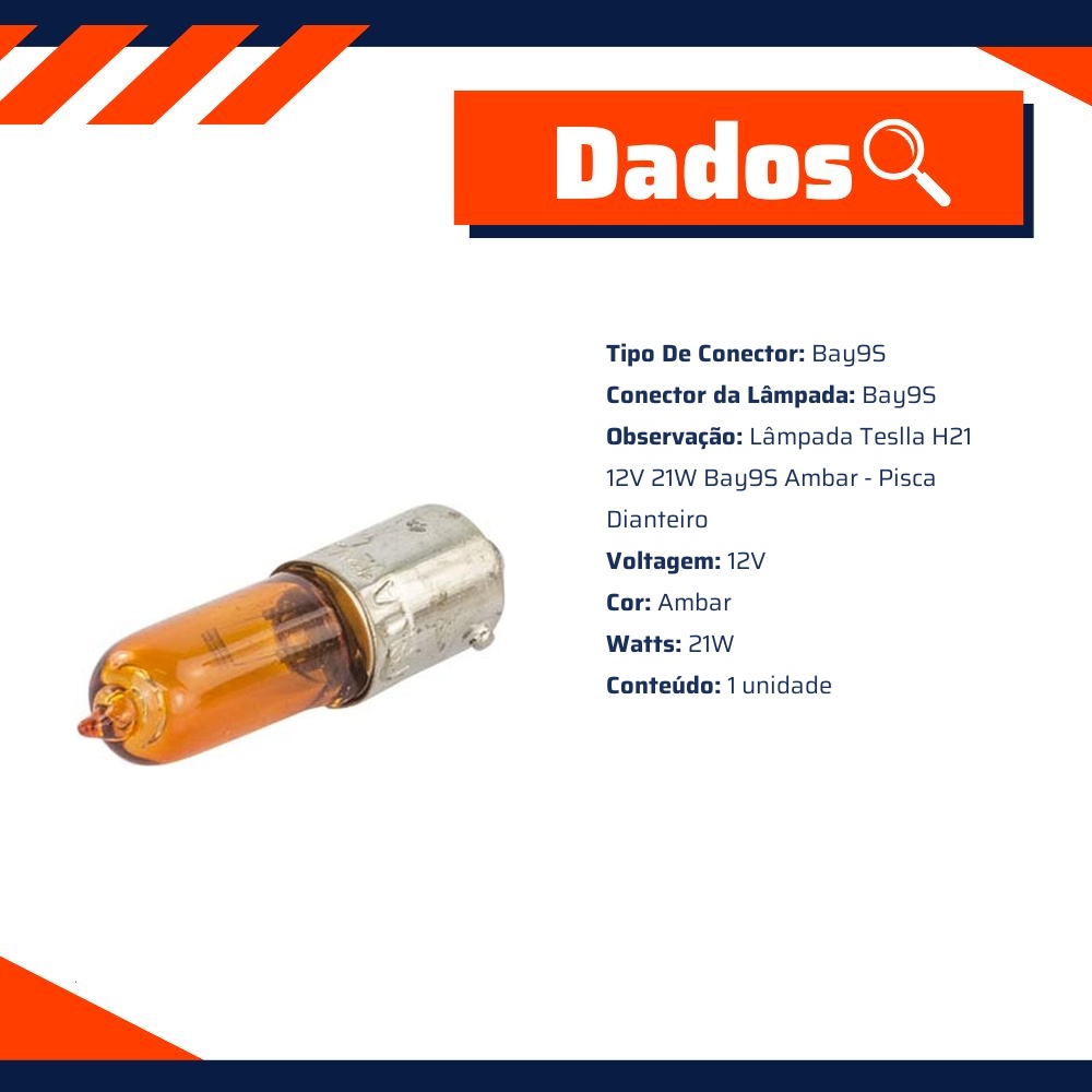 10 Lâmpadas Âmbar 12V 21W - Teslla - Th21Ab