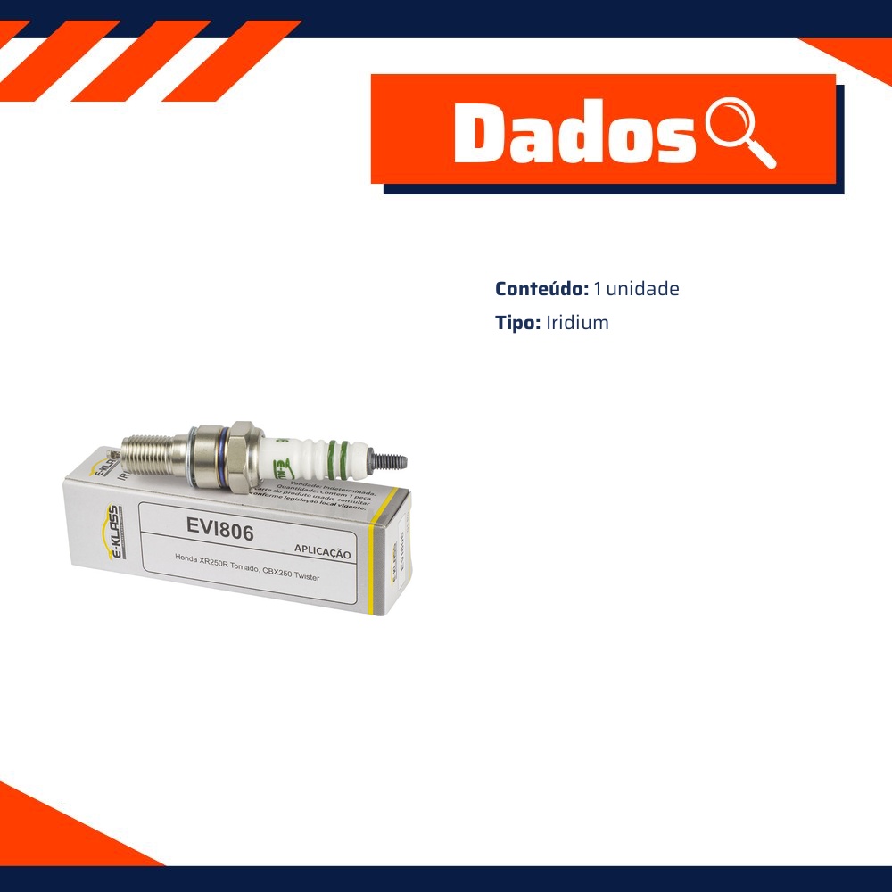 Vela de Ignição Iridium para Honda CBX 250 Twister e XR 250 TORNADO - E-Klass - Evi806