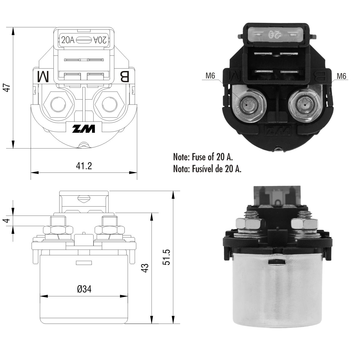 Relê Auxiliar de Partida para Honda CBX 250 Twister e XR 250 TORNADO - ZM - 102