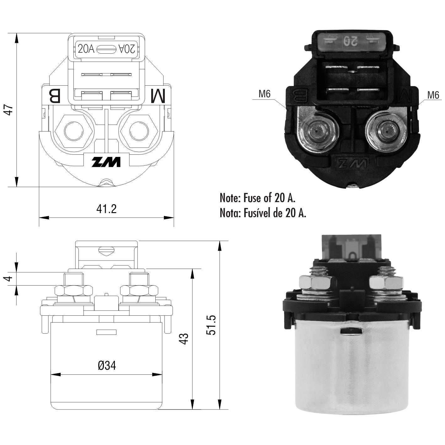 Relê Auxiliar de Partida para Honda NX 350 SAHARA - ZM - 112