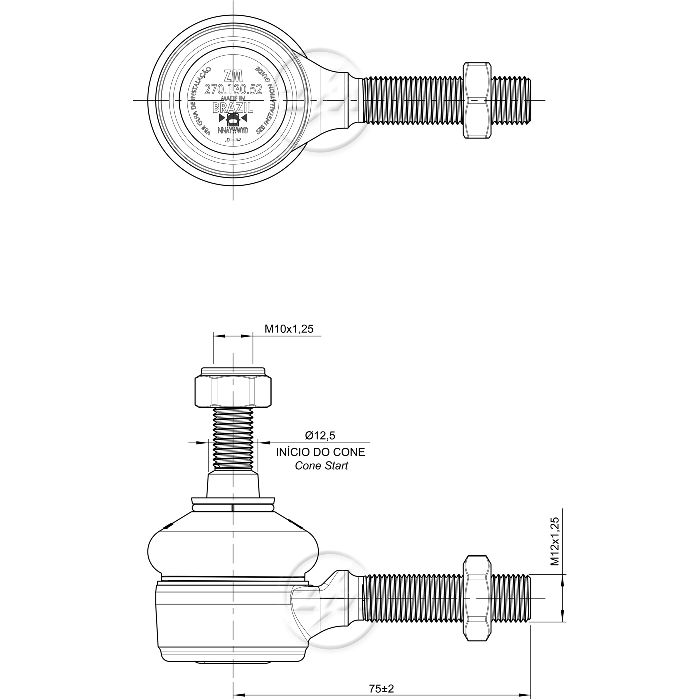 Terminal de Direção para Renault Kwid - ZM - 270.130.52