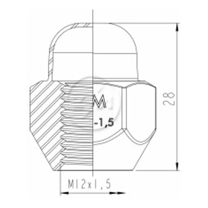 Porca da Roda M12-1,5 X Ch21 X H28 Caixa com 50 Unidades para Toyota Hilux e Hilux SW4 - ZM - 29.012.24