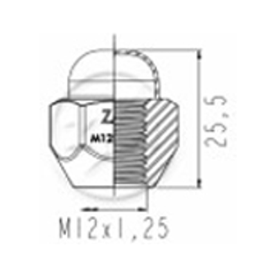 Kit 50 Porca da Roda M12-1,25 x CH21 x H25,5 - ZM - 2901275