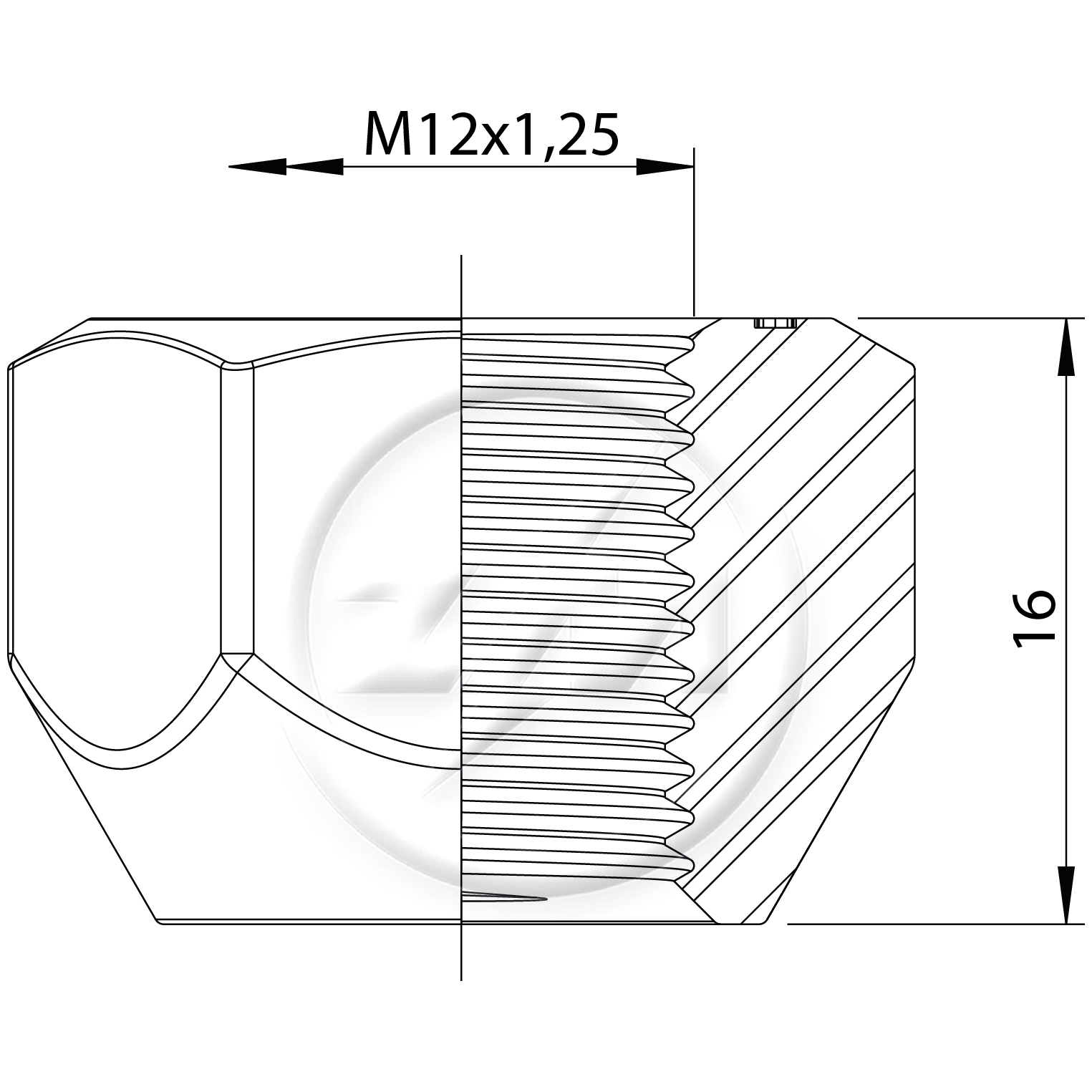 Kit 50 Porca da Roda M12-1,25 x CH21 x H16 - ZM - 29.012.76