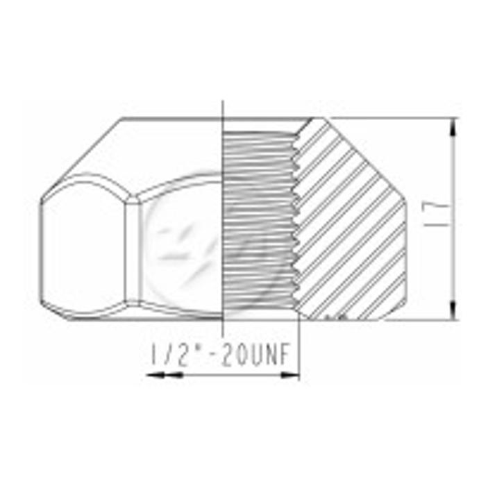 Kit 50 Porca da Roda 1/2"-20UNF x CH1.1/16" x H17 - ZM - 2910230