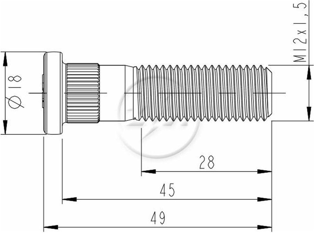 1 Parafuso de Roda M12-1,5 x 45/49 - ZM - 30.012.14