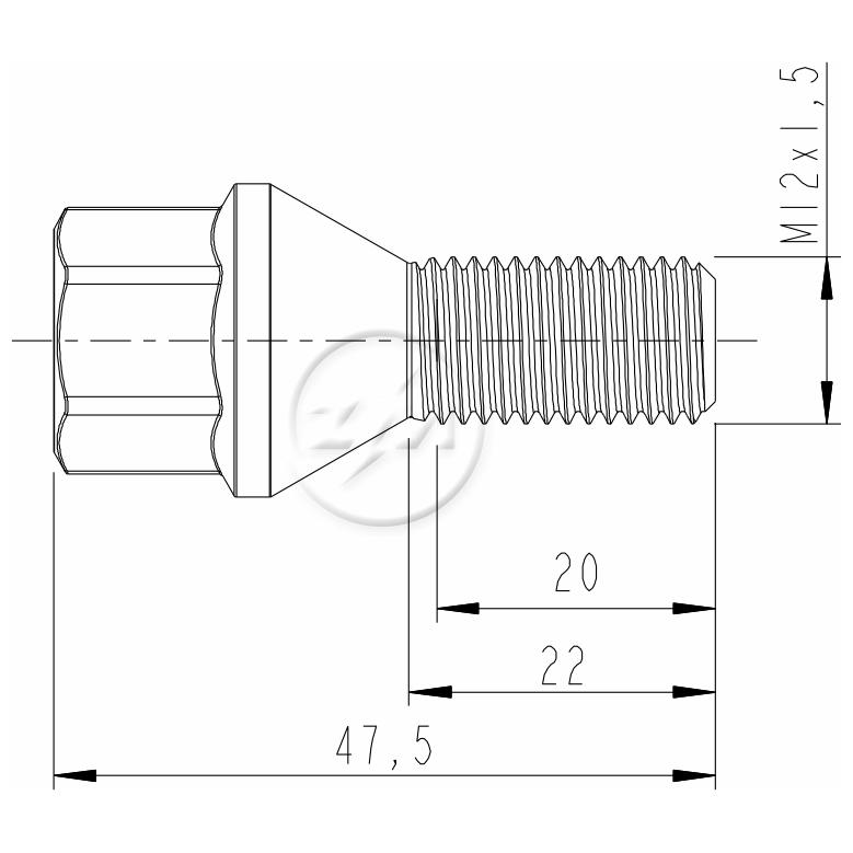 Kit 80 Parafuso de Roda M12-1,5 x 22/47,5 x CH17 - ZM - 3001233
