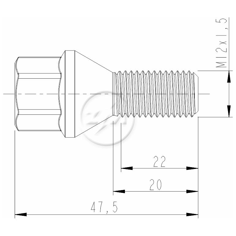 Kit 80 Parafuso de Roda M12-1,5 x 22/47,5 x CH17 - ZM - 3001234