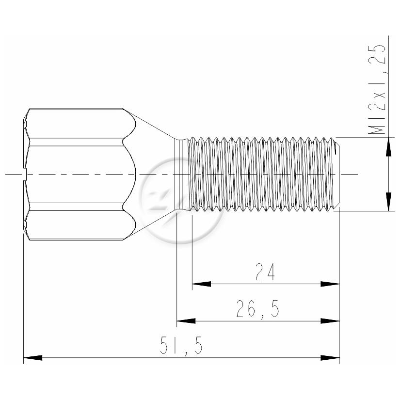 1 Parafuso de Roda M12-1,25 x 26,5/51,5 - ZM - 3001241
