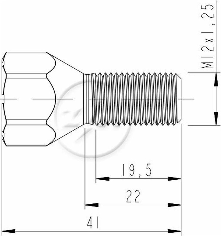 Kit 50 Parafuso de Roda M12-1,25 x 22/41 x CH19 - ZM - 3001245