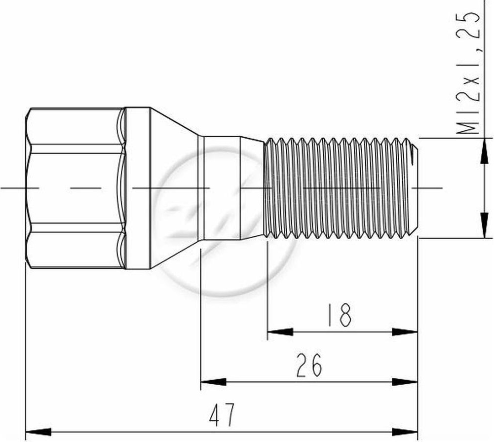 Kit 80 Parafuso de Roda M12-1,25 x 26/47 x CH17 - ZM - 3001279
