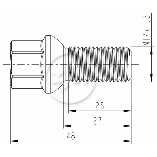 Kit 50 Parafuso de Roda M14-1.5 x 27/48 x CH17 - ZM - 3001403