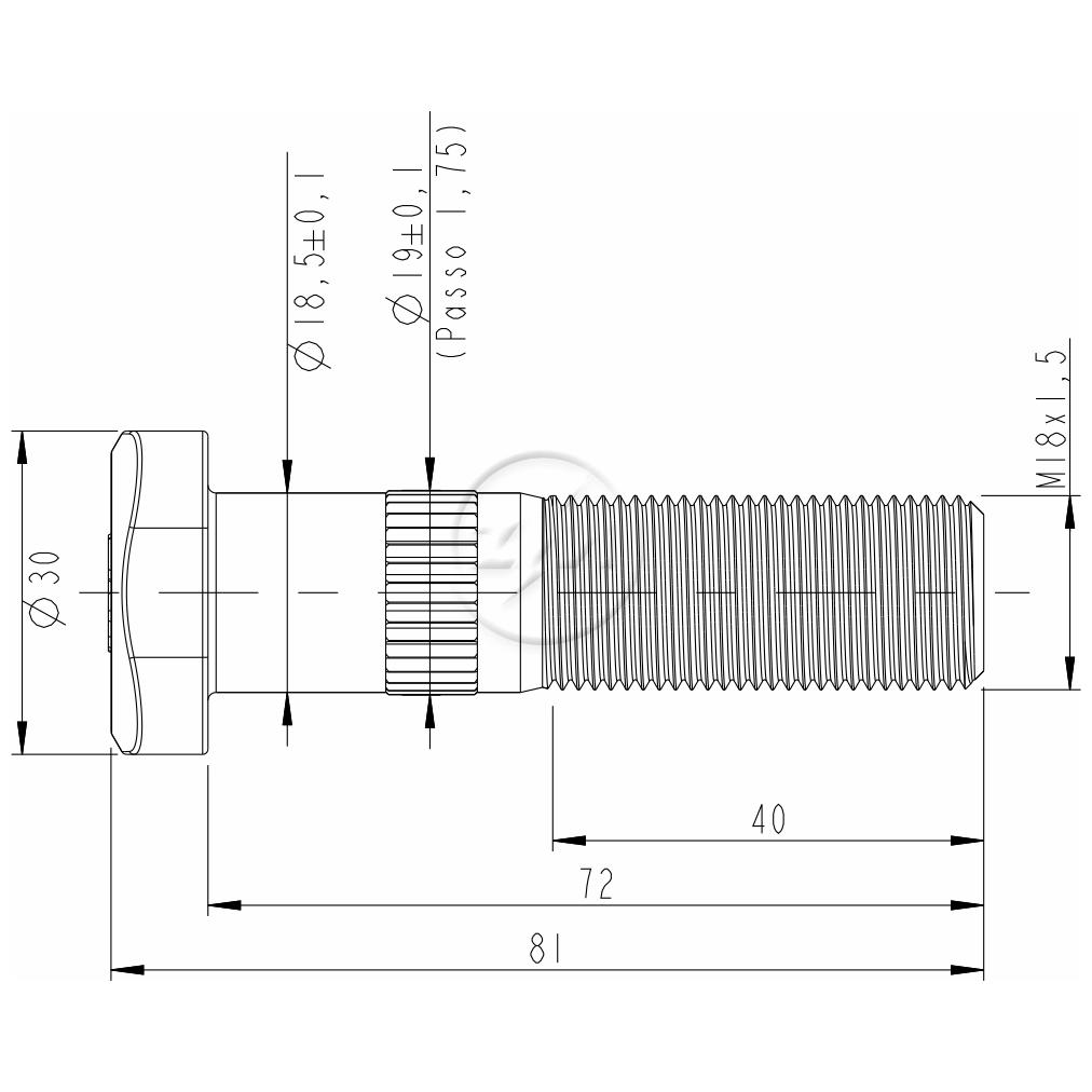 Parafuso de Roda M18-1,5 X 72/81 Caixa com 28 Unidades para Volare A5 e A6 - ZM - 30.018.32