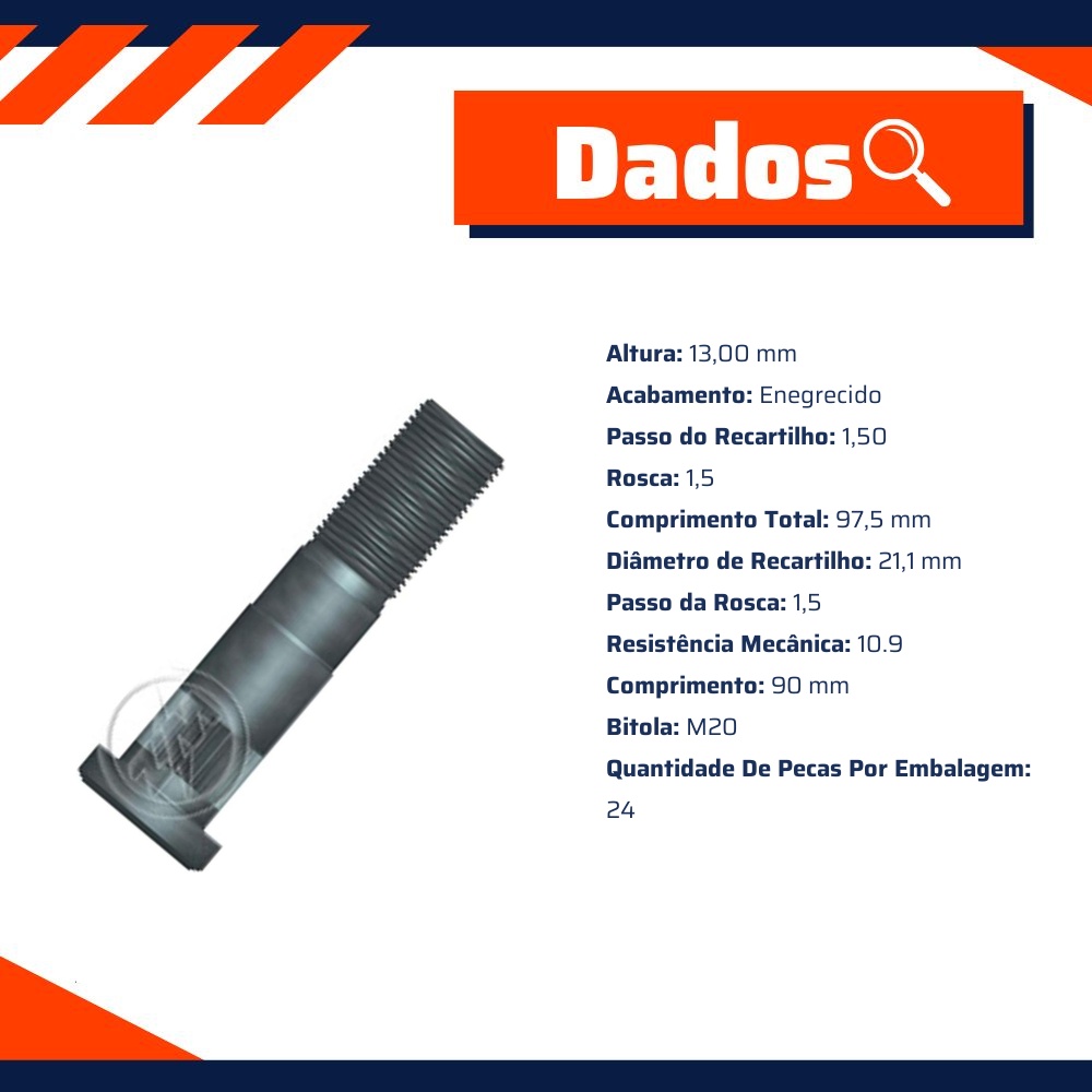 Kit 24 Parafuso de Roda M20-1.5 x 90/97,5 - ZM - 30.020.21