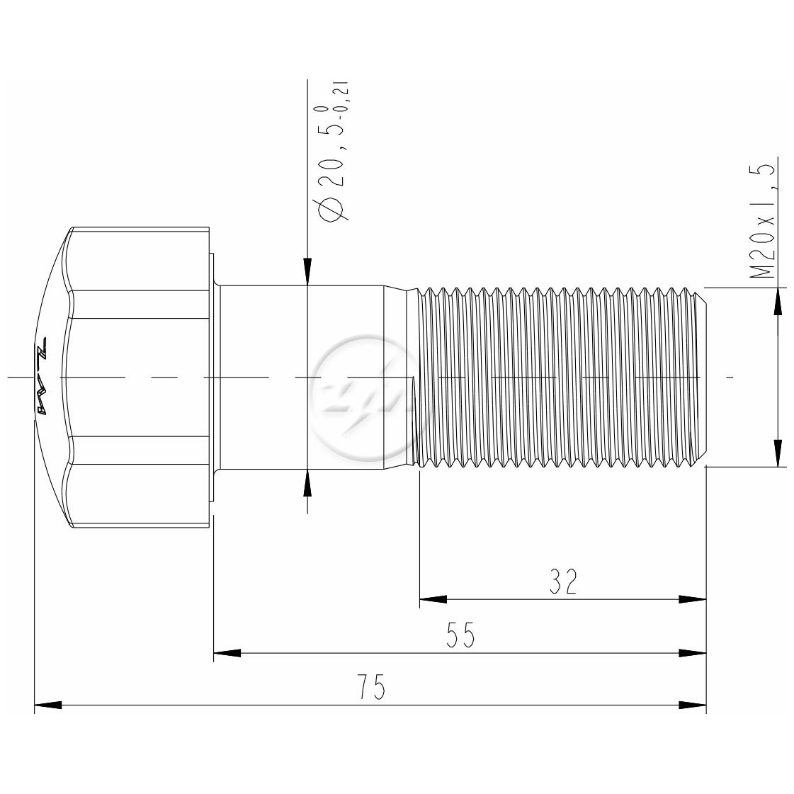 Kit 25 Parafuso da Esteira M20-1,5 x 55 x CH30 - ZM - 3002050