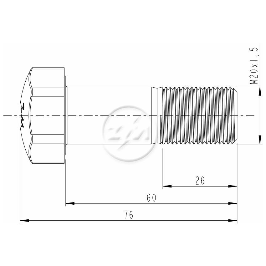 Kit 25 Parafuso da Esteira M20-1,5 x 60 x CH30 - ZM - 3002052