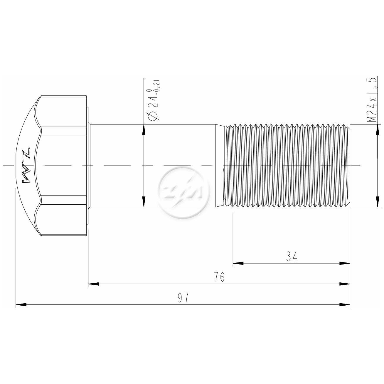 Kit 40 Parafuso da Esteira M24-1,5 x 76 - ZM - 30.024.53