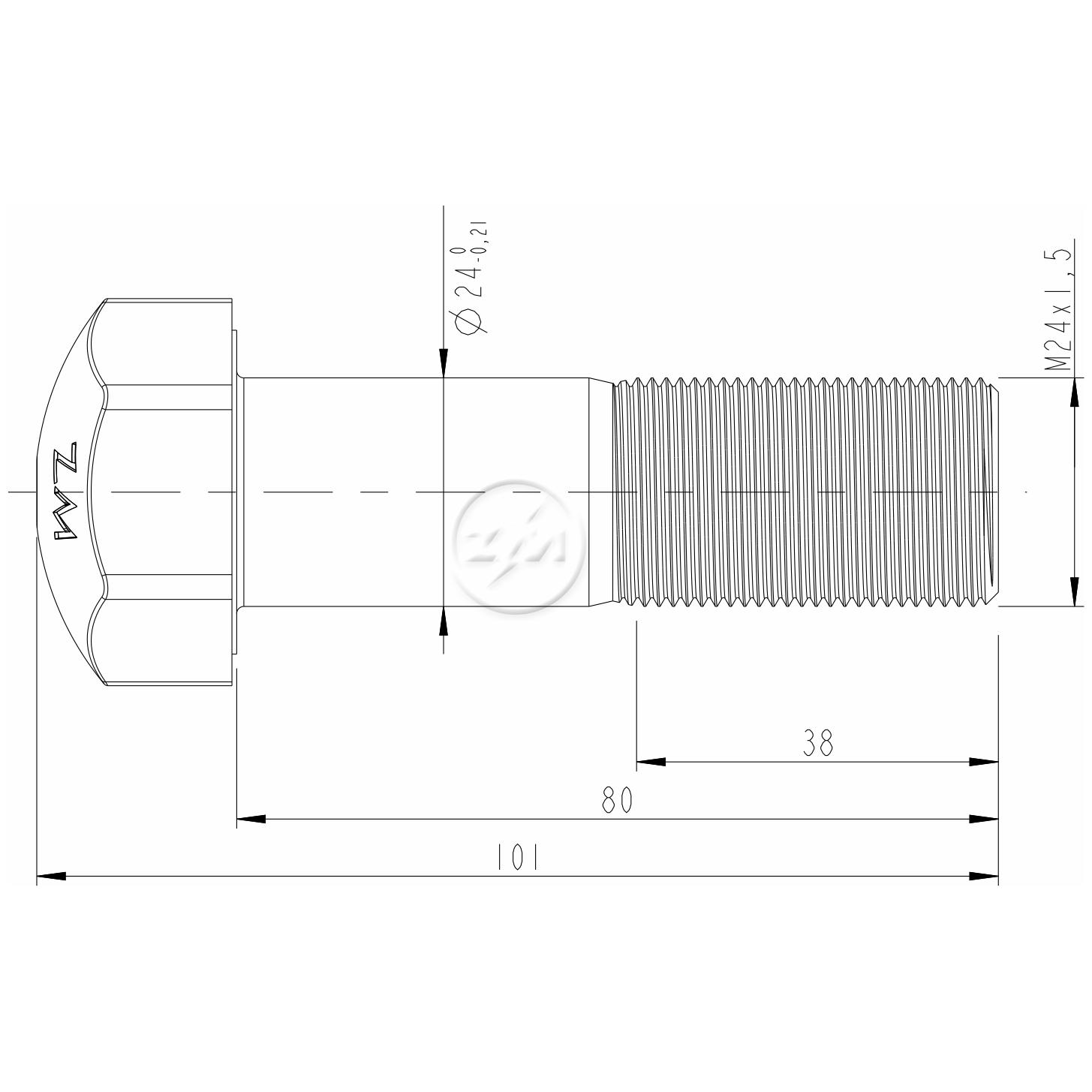 Kit 15 Parafuso da Esteira M24-1,5 x 80 - ZM - 30.024.54