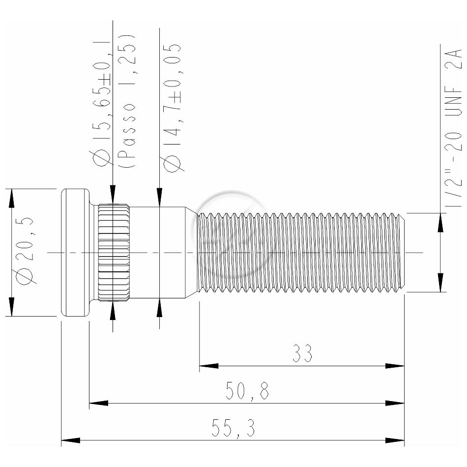 Parafuso de Roda 1/2"-20Unf X 50,8/55,3 Caixa com 46 Unidades para Ford F-1000 e Ranger - ZM - 30.102.02