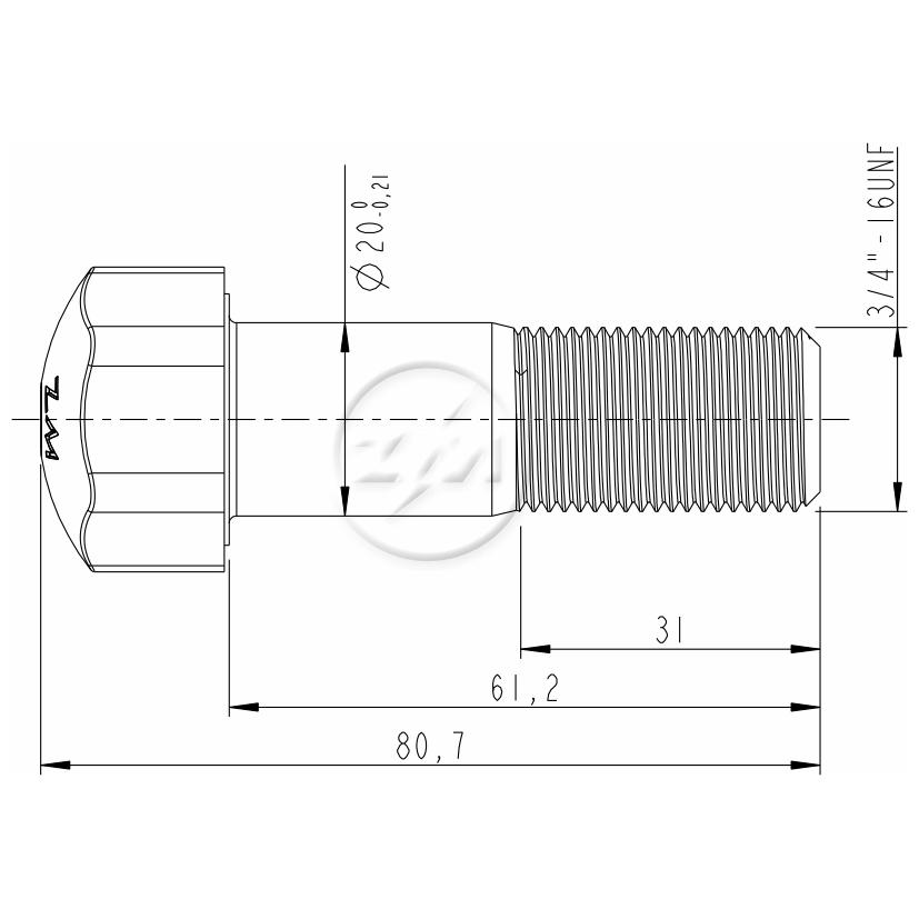 Kit 25 Parafuso da Esteira 3/4"-16UNF x 2,13/32" - ZM - 3030455