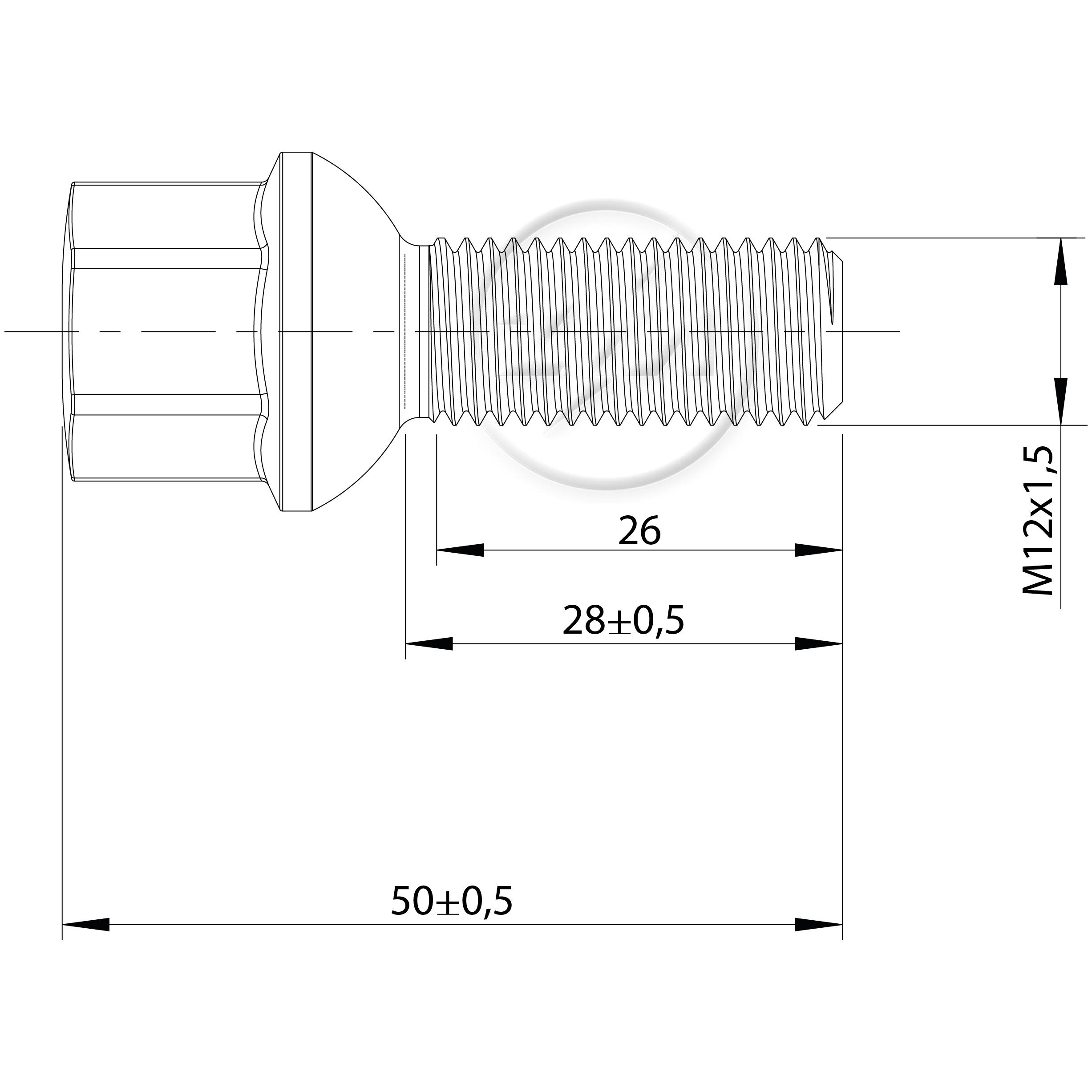 Kit 50 Parafuso de Roda M12-1,5 x 28/50 x CH17 - ZM - 3041251