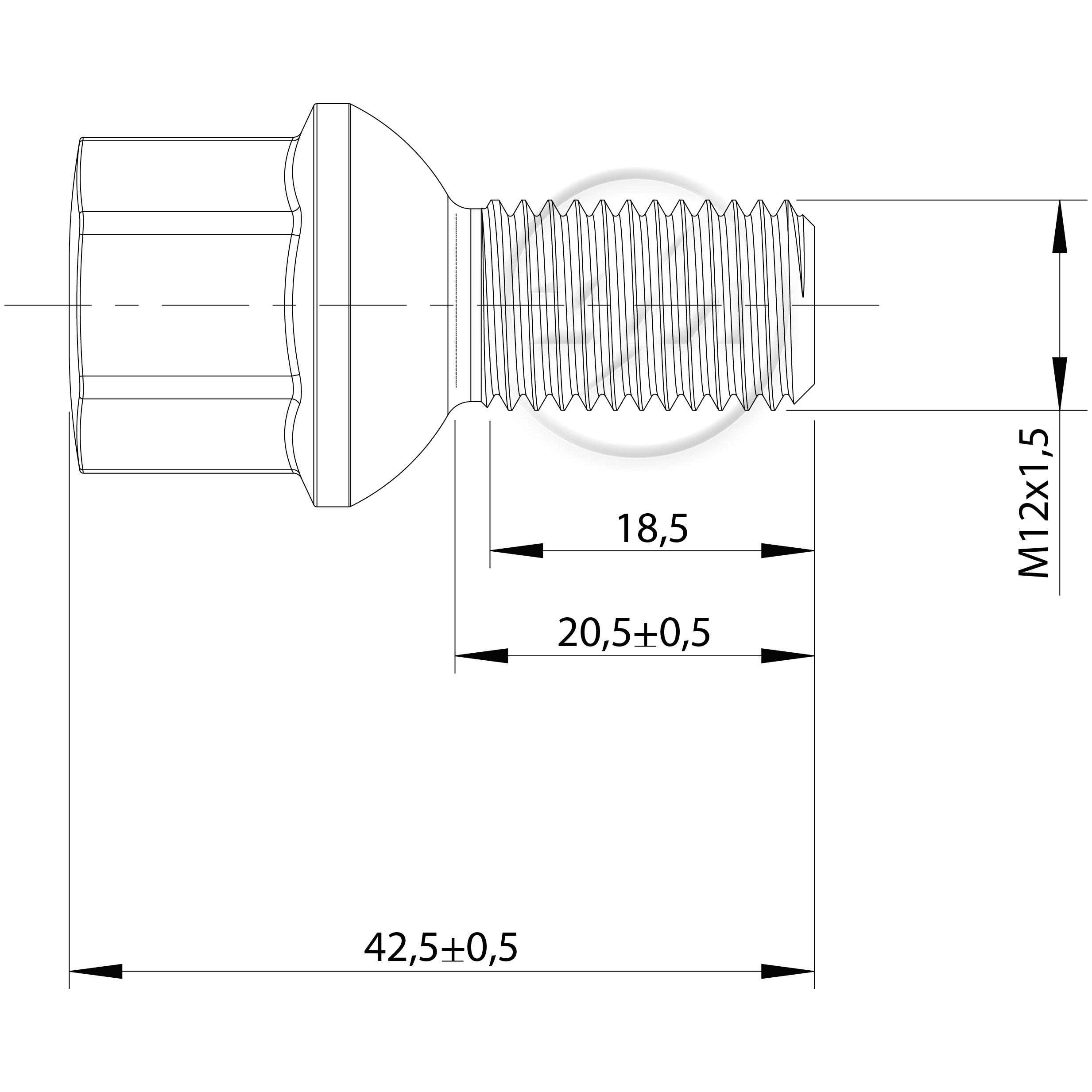 Parafuso de Roda M12-1,5 X 20,5/42,5 X Ch17 Caixa com 50 Unidades para Volkswagen VOYAGE - ZM - 30.412.52