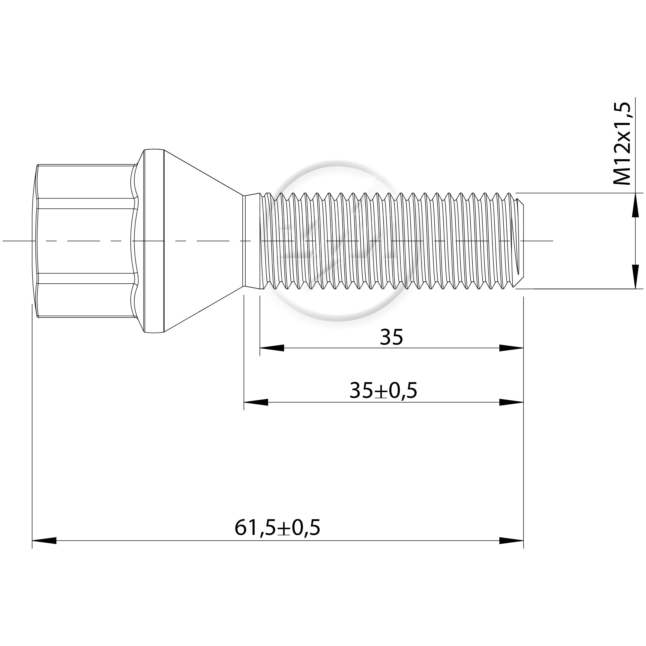 Kit 50 Parafuso de Roda M12-1.5 x 35/61,5 x CH17 - ZM - 3041254