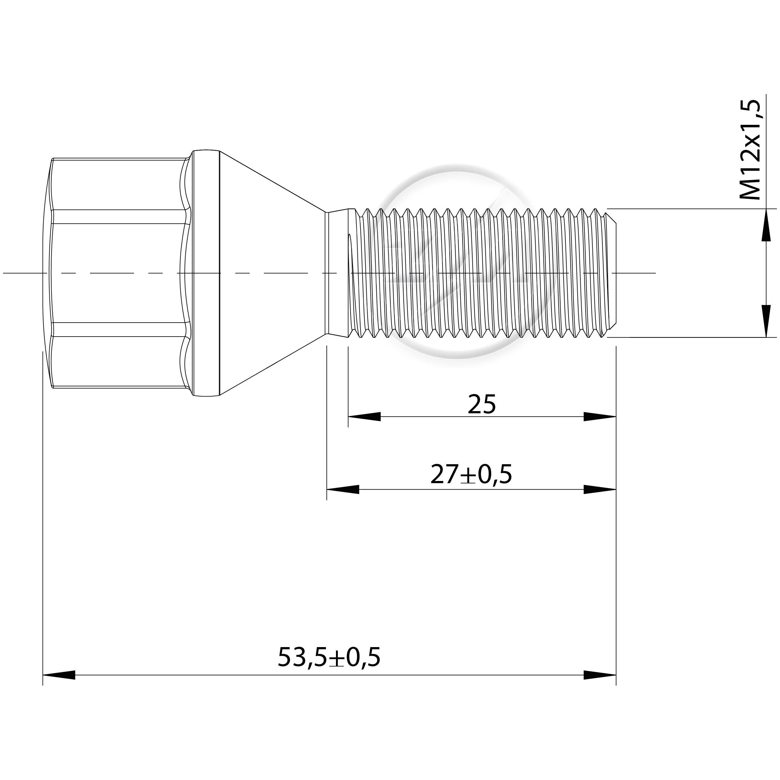 Kit 50 Parafuso de Roda M12-1,25 x 27/53,5 x CH19 - ZM - 3041270