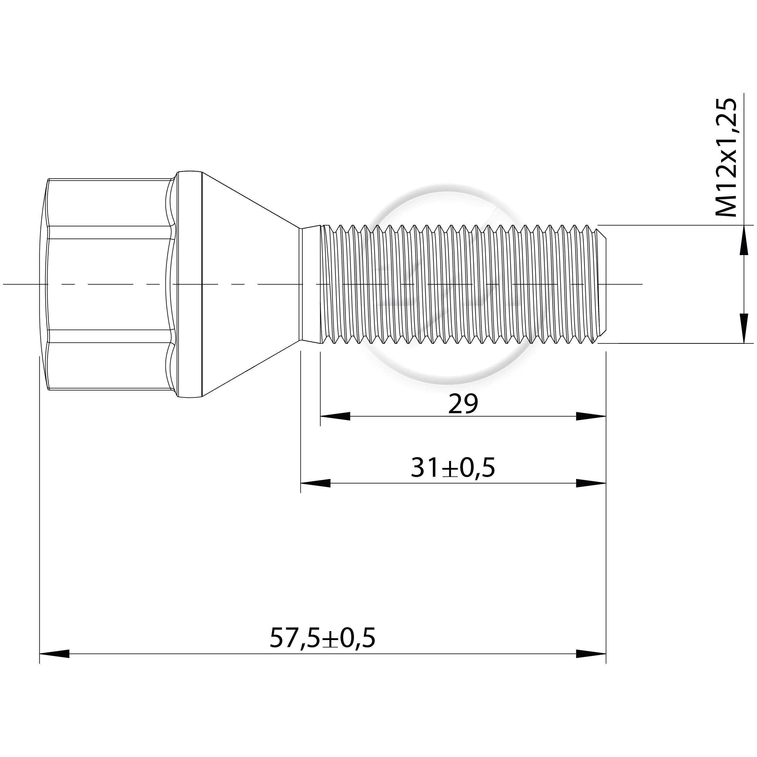 Kit 50 Parafuso de Roda M12-1,25 x 31/57,5 x CH19 - ZM - 3041271