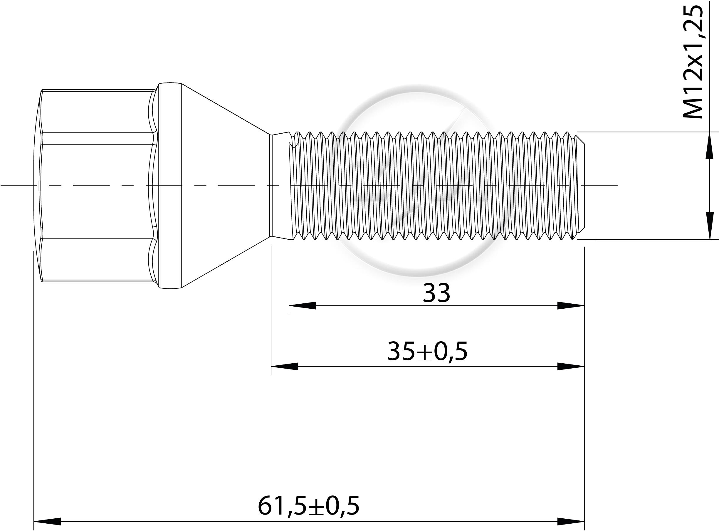 Kit 50 Parafuso de Roda M12-1,25 x 35/61,5 x CH19 - ZM - 3041272