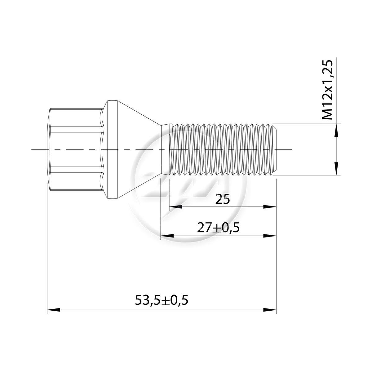 Kit 50 Parafuso de Roda M12-1,25 x 27/53,5 x CH17 - ZM - 3041279