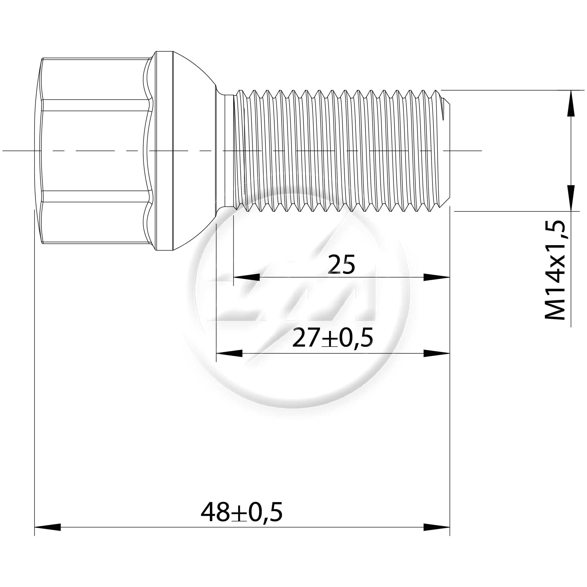 Kit 50 Parafuso de Roda M14-1,5 x 27/48 x CH19 - ZM - 3041450