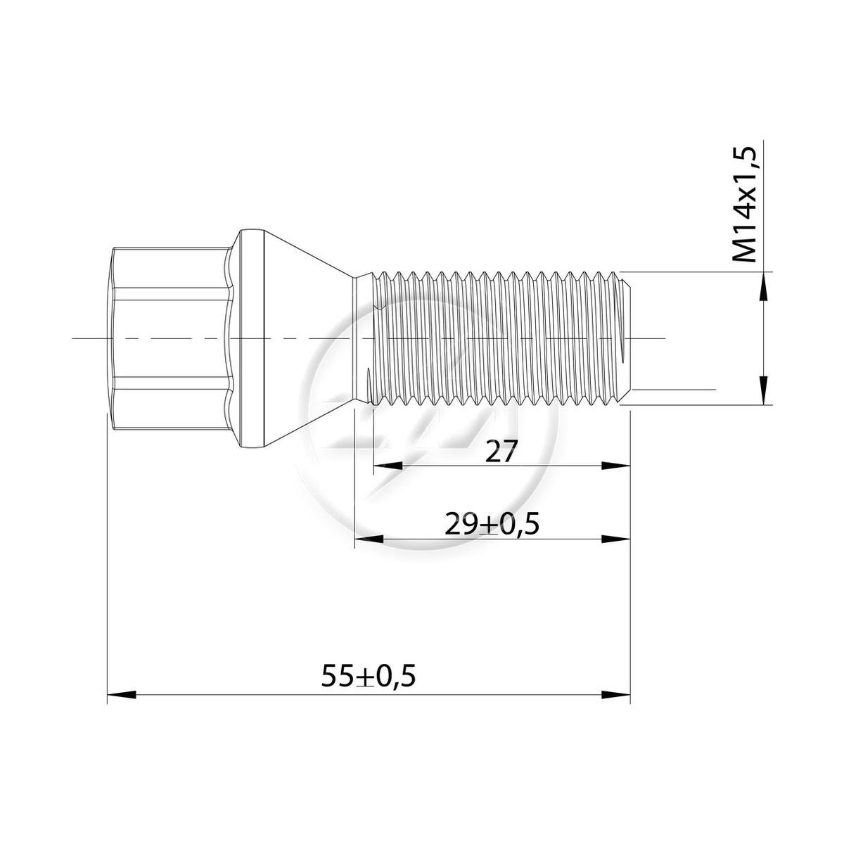 Kit 50 Parafuso de Roda M14-1,5 x 29/55 x CH17 - ZM - 3041451
