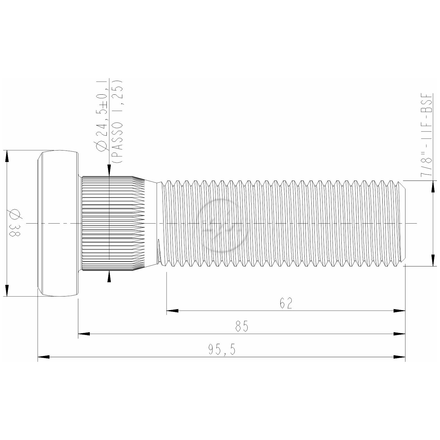 Kit 40 Parafuso de Roda 7/8"-11BSF x 85/95,5 - ZM - 3078013
