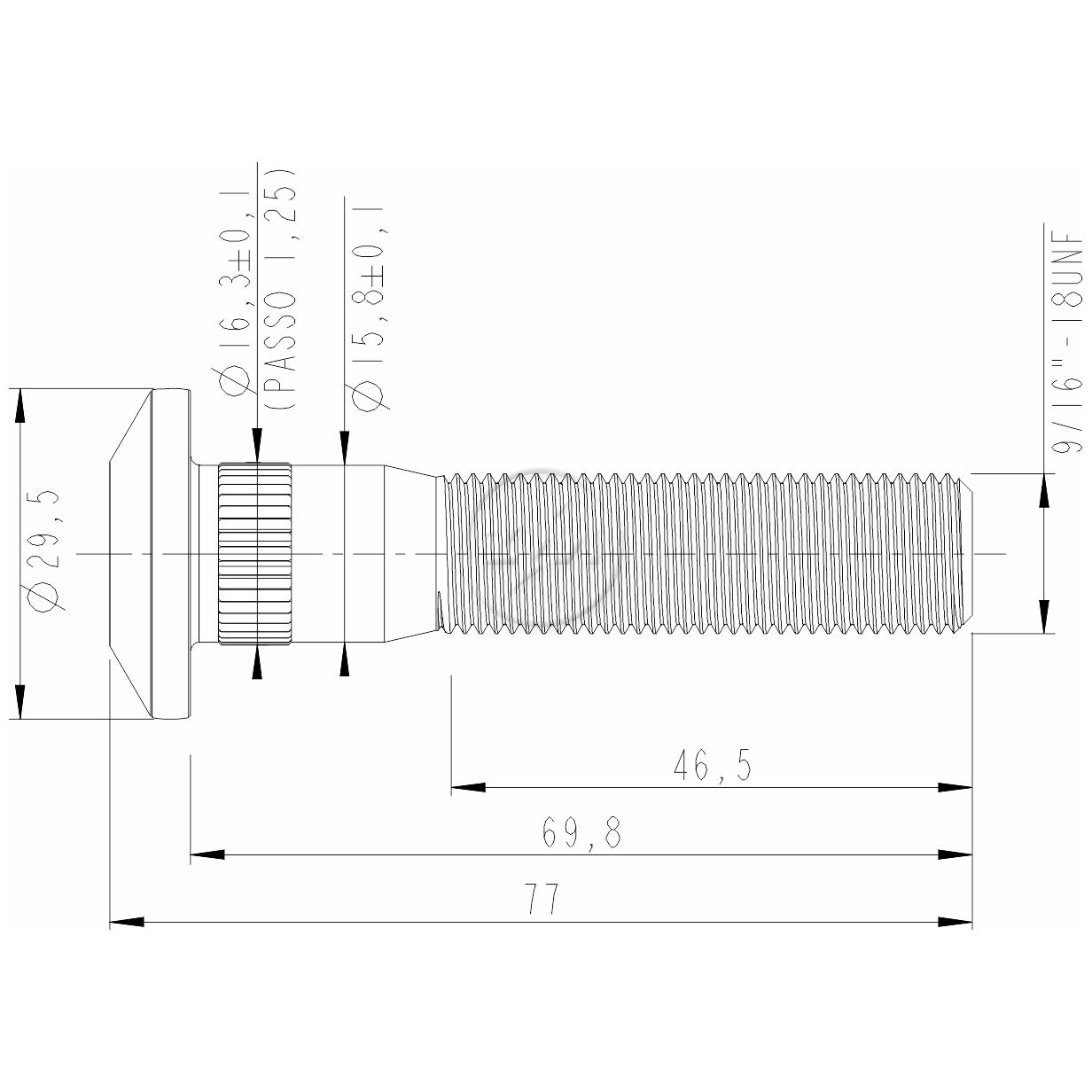 Kit 46 Parafuso de Roda 9/16"-18UNF x 69,8/77 - ZM - 3091602