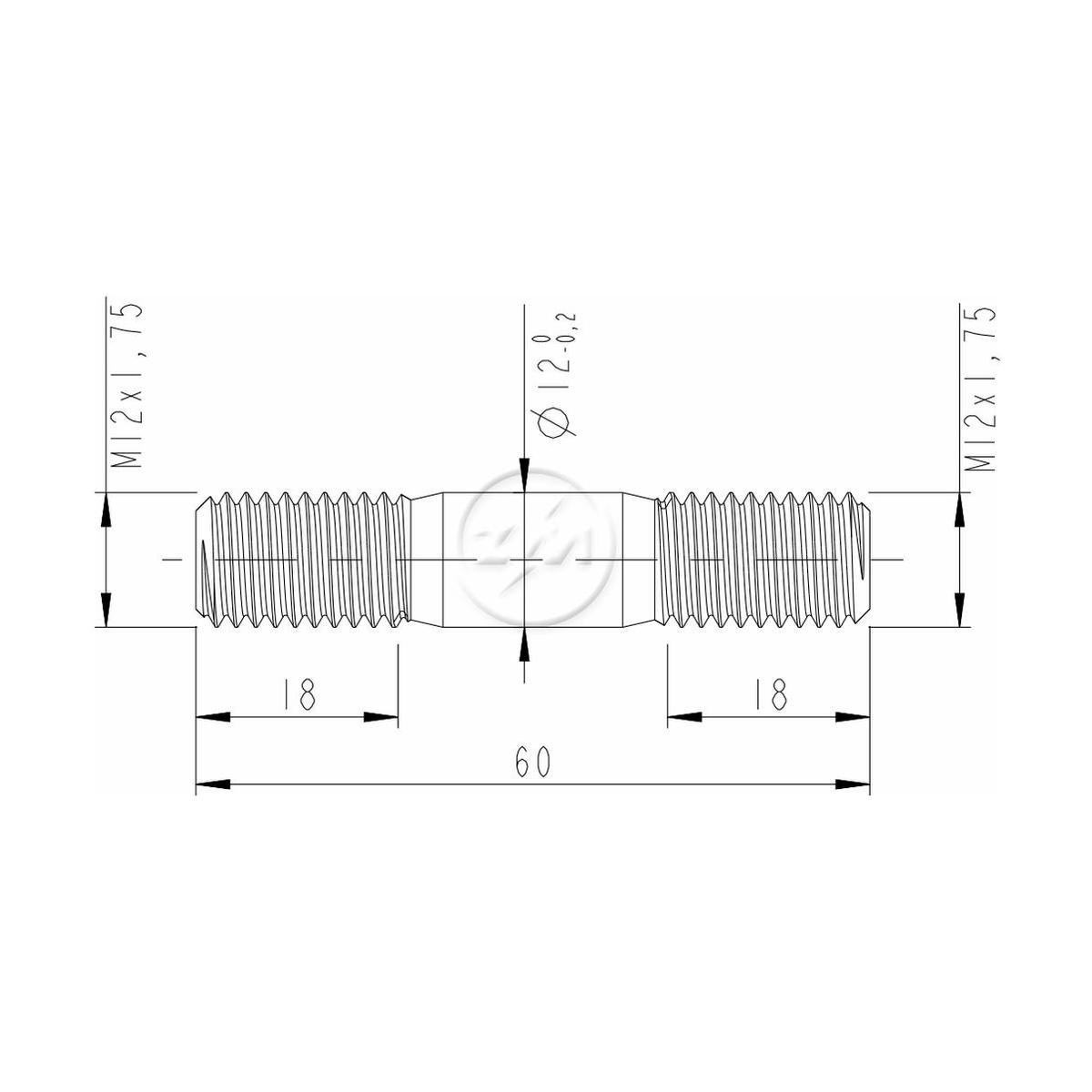 Kit 50 Prisioneiro Roda M12-1,75 X M12-1,75 X 60 - ZM - 3201290