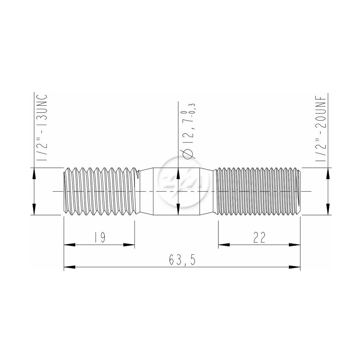 Kit 50 Prisioneiro Roda 1/2"-13UNCx1/2"-20UNFx2,½" - ZM - 3210280