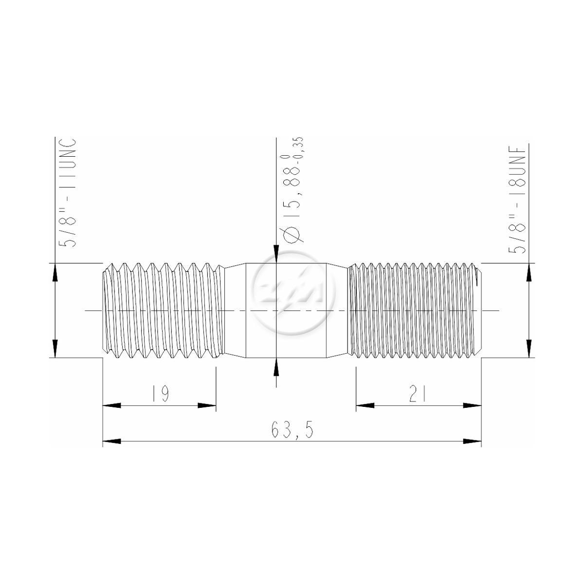 Kit 50 Prisioneiro Roda 5/8"-11UNCx5/8"x2,1/2" - ZM - 3250881