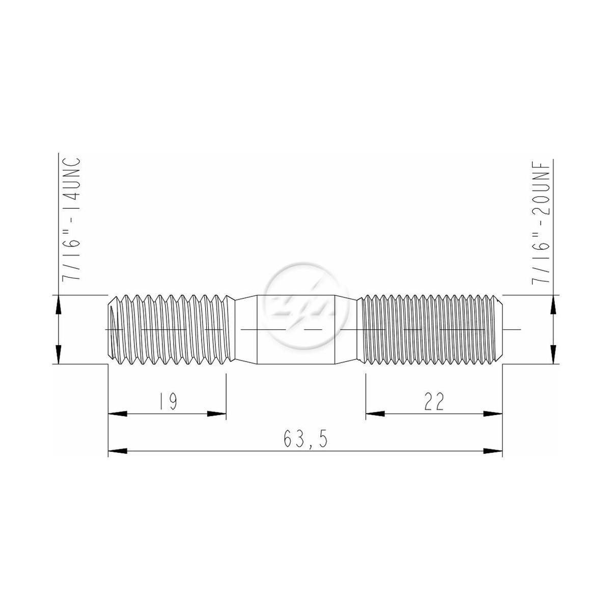 Kit 50 Prisioneiro Roda 7/16"-14UNCx7/16"x2,½" - ZM - 3271680