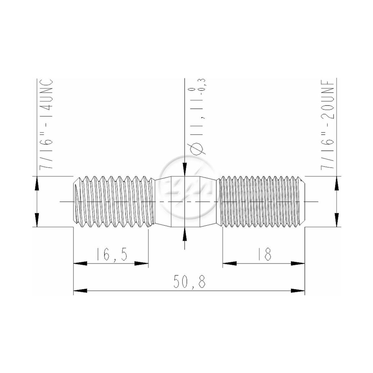 Kit 50 Prisioneiro Roda 7/16"-14UNCx7/16"-20UNFx2" - ZM - 3271682