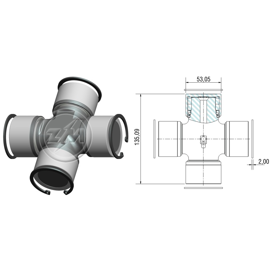 Cruzeta do Cardan para Mercedes-Benz L 2635 e LS 1935 - ZM - 35.001.39