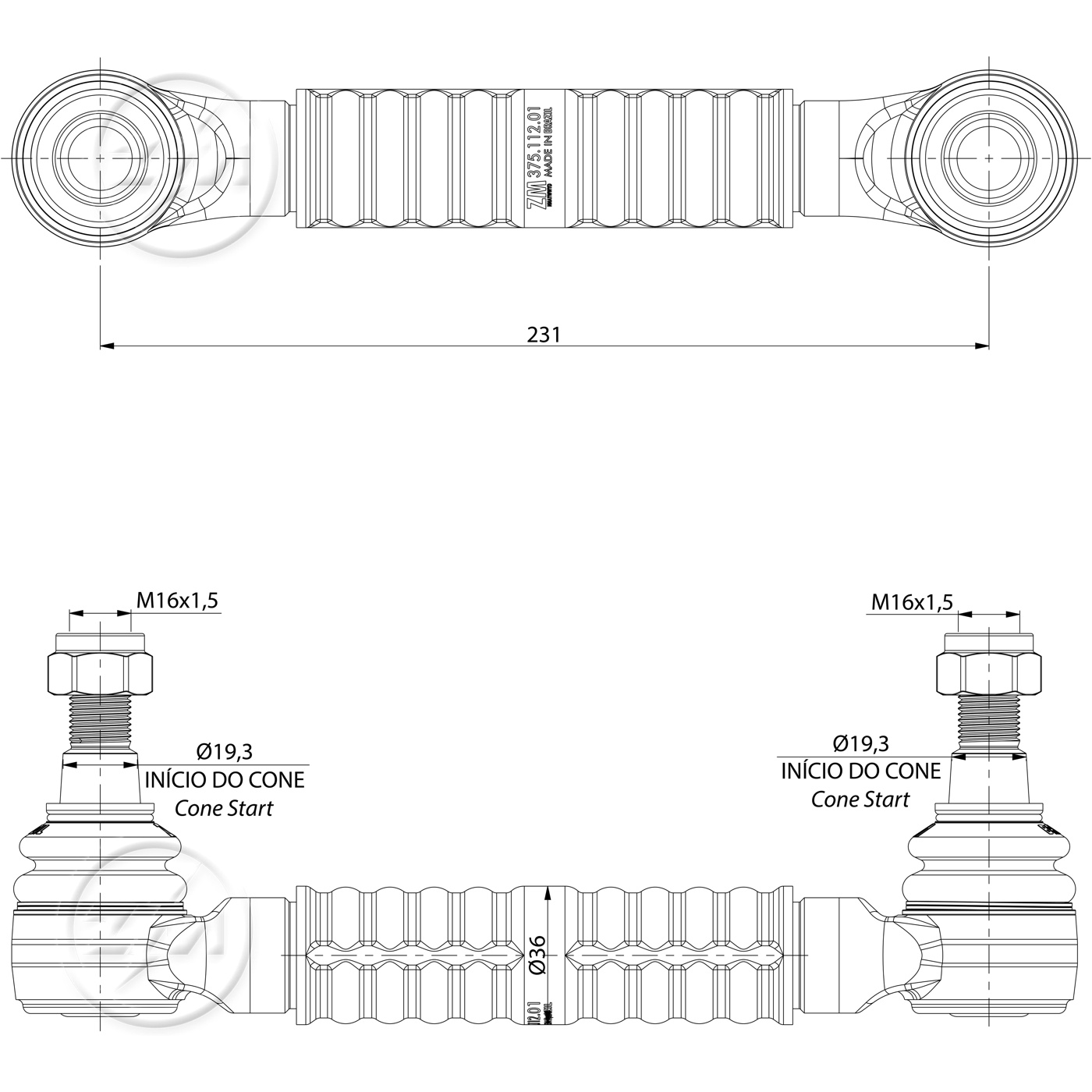 Bieleta da Barra Estabilizadora para Volkswagen 15-180 e 15-190 - ZM - 375.112.01