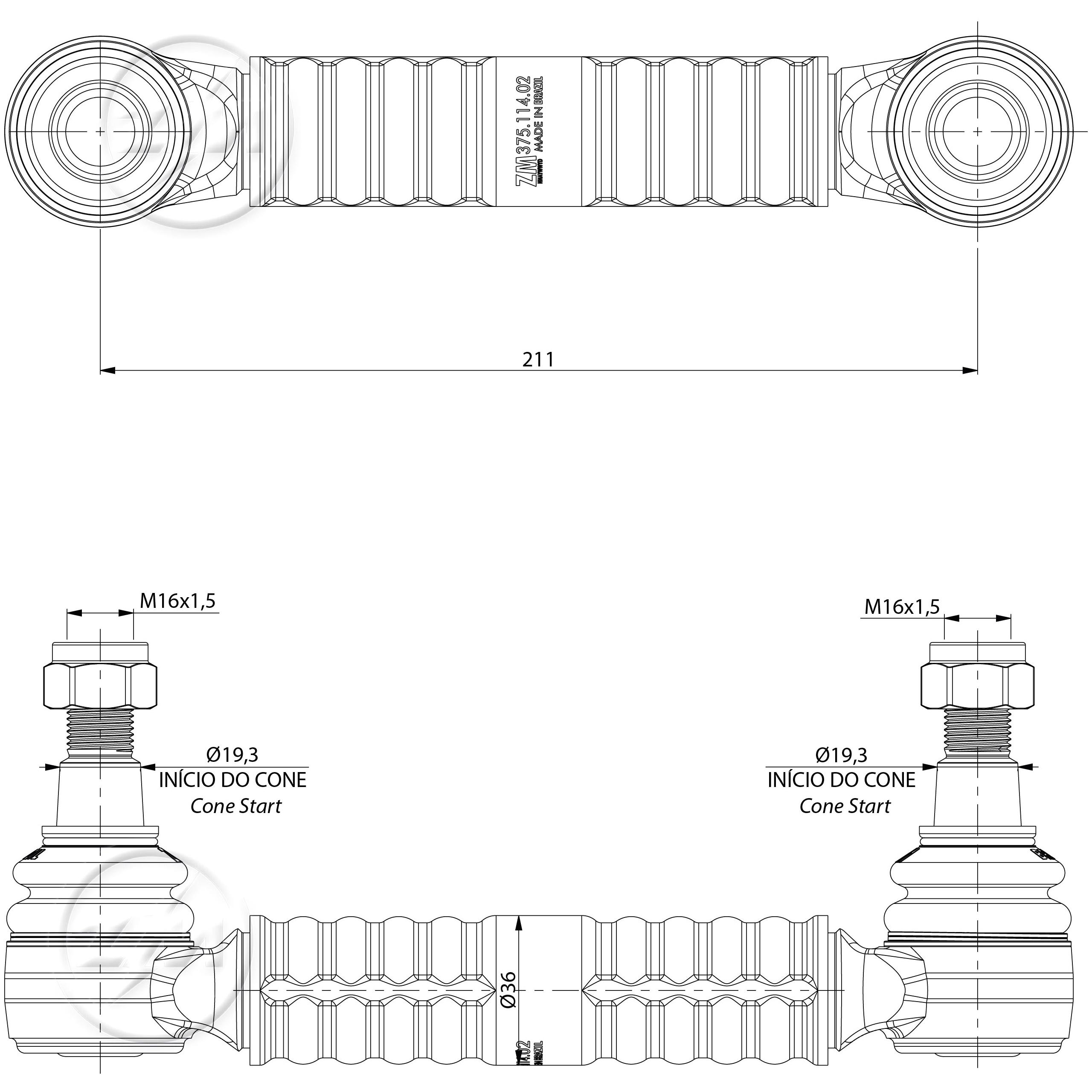 Bieleta da Barra Estabilizadora para Ford Cargo 1215 e Cargo 1514 - ZM - 375.114.02