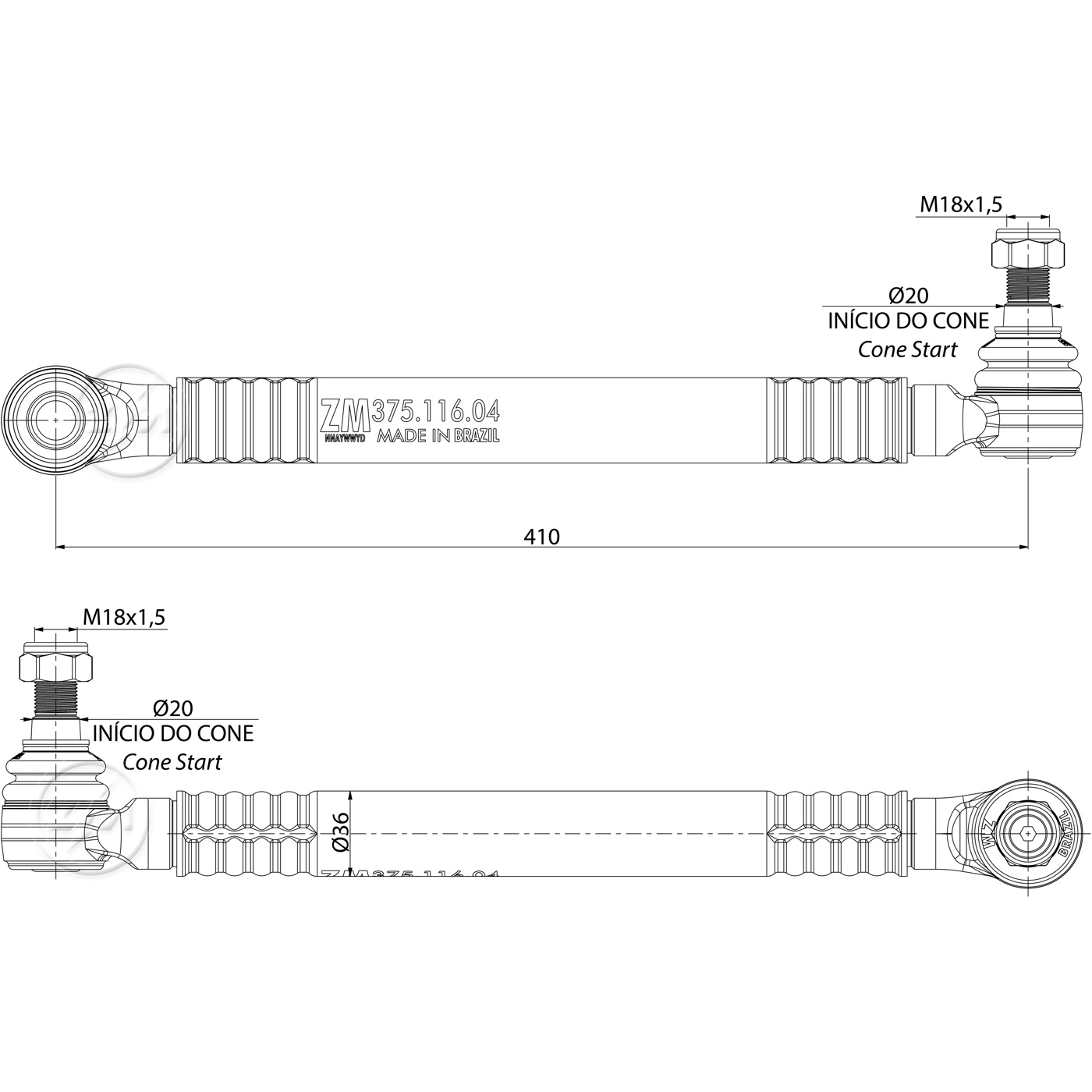 Bieleta da Barra Estabilizadora para Mercedes-Benz OH-1621L e OH-1635 - ZM - 375.116.04