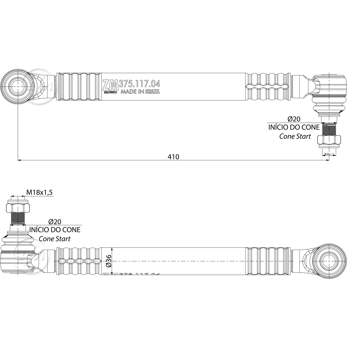 Bieleta da Barra Estabilizadora para Mercedes-Benz OH-1621L e OH-1635 - ZM - 375.117.04
