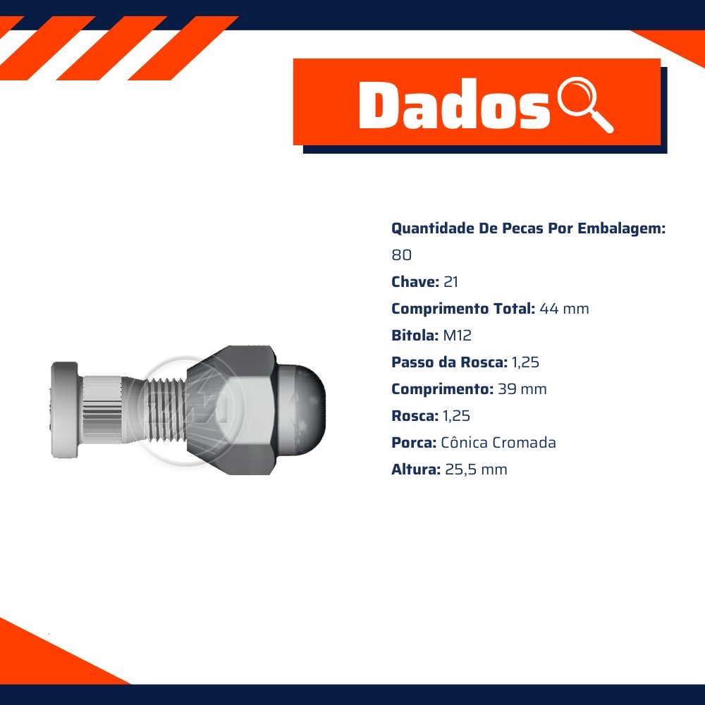 Prisioneiro de Roda com Porca Caixa com 80 Unidades para Nissan Frontier e Sentra - ZM - 40.012.01